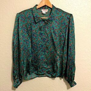 Vintage Ricki Sport By Miss Erika Paisley Silk Long Sleeve Button Front Size 6